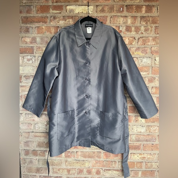Vintage Diane Von Furstenberg DVF Concepts Steel Gray Iridescent Overcoat🖤 - Picture 2 of 11